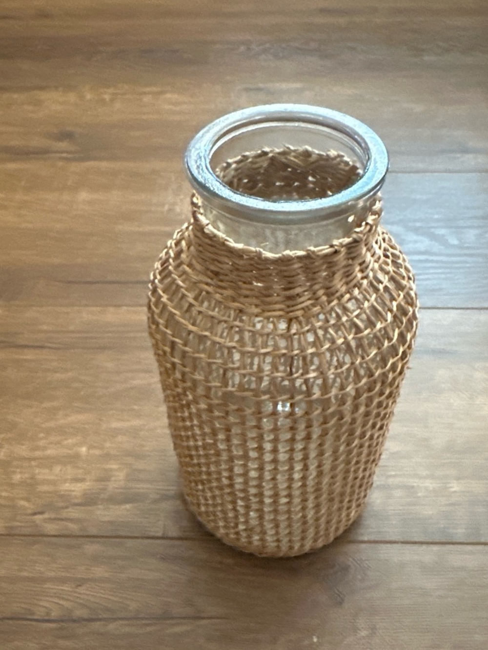 Woven Natural Rattan Glass Vase - Neutral Tan